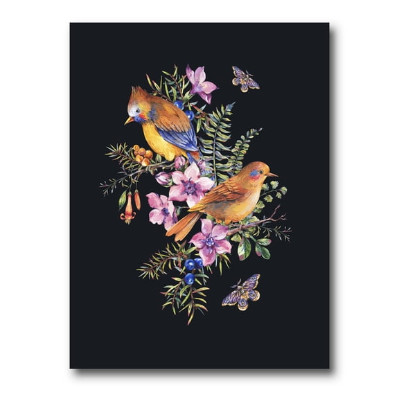 Designart ' Little Bird Sitting On Colourful Bouquet Of Wildflowers II ' Traditional Canvas Wall Art Print