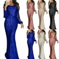 thumbnail image 6 of Womens Elegant Shinny Cocktail Wrap Evening Dress Bodycon Long Sleeve Prom Gown, 6 of 9