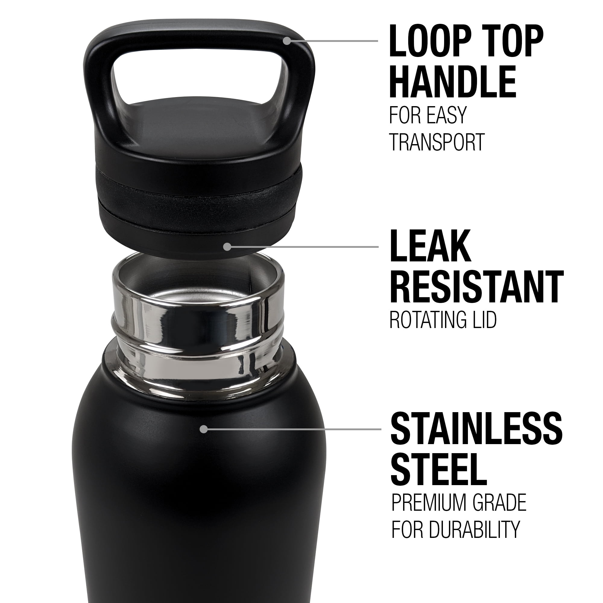 bCreative - LCT Creative Official Not Today Santa 24 oz Insulated Canteen Water Bottle, Leak Resistant, Vacuum Insulated Stainless Steel with Loop Cap