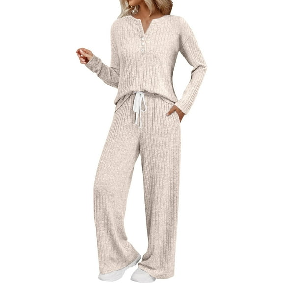 MEICHEN Pajamas for Women Set Womens Pajamas 2 Piece Sets Outfits Matching Suits Long Sleeve Sweater Long Pants Pockets Womens Sleepwear