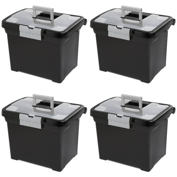 Sterilite Boîte de Rangement Verrouillable Portable avec Compartiment et Poignée Supplémentaires (4 Paquets)