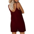 thumbnail image 4 of Combinaison Décontractée Sans Manches à Bretelles, Coupe Ample et Ajustable, Short Extensible avec Poches pour Femmes, Rouge Vin, Petit, 4 of 5