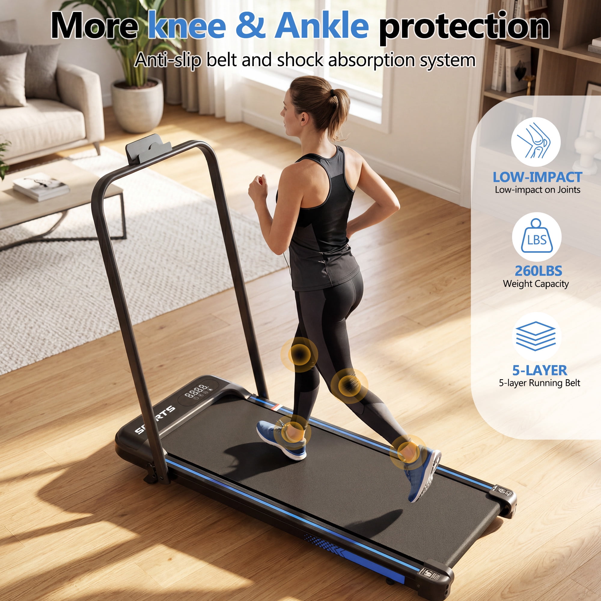 Leumius 3 in 1 Treadmill for Home/Office,Folding Treadmill with Walking Pad and Handle Bar,Portable Treadmill with Remote Control & LED Display,260 Lbs Capacity,Black