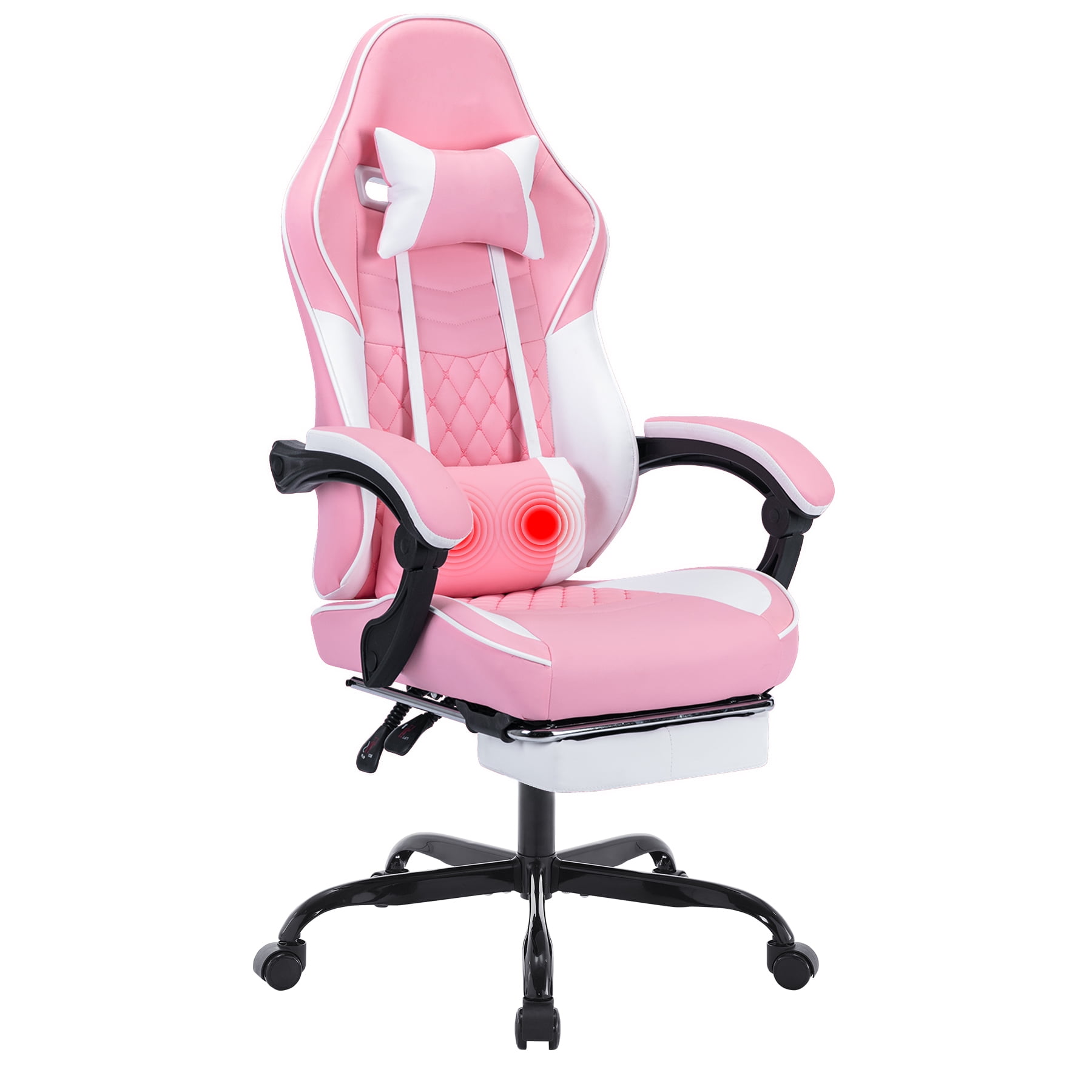 TrumanPick Ergonomic Gaming Chair, Lumbar Massage, Footrest, Racing Adjustable Headrest, Pink/White