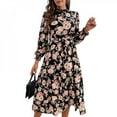 thumbnail image 1 of Liquidation Finale! Robe à Imprimé Floral pour Femmes, Col Montant, Manches Longues Bouffantes, Robe Trapèze en Mousseline, Fluide, de Soirée, Longue Maxi, 1 of 6