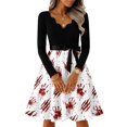 thumbnail image 5 of Women's Halloween Dress Spider Printed Long Sleeve Horror Dresses Skeleton Cocktail V-Neck Scary Tea Length Dress with Belt 3XL, 5 of 6