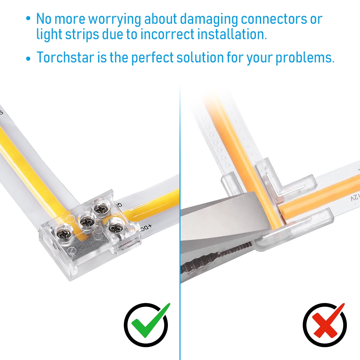 2 Pack 2 Pin 10mm LED Strip Light Connectors UL Listed, T & L Shape Two-in-One Design, Strip to Strip Corner Connection Transparent Gapless Solderless Unwired Clips