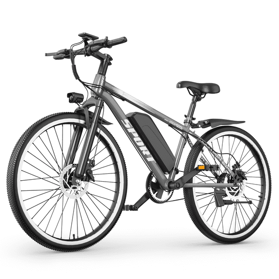 ASKGO Adult Electric Mountain Bike, 750W Peak Motor, 48V 10.4Ah Removable Battery, 26-Inch E-Bike, 20 MPH Max Speed, 45-Mile Range, Dual Disc Brakes & Full SuspensionTrail Riding, Gray