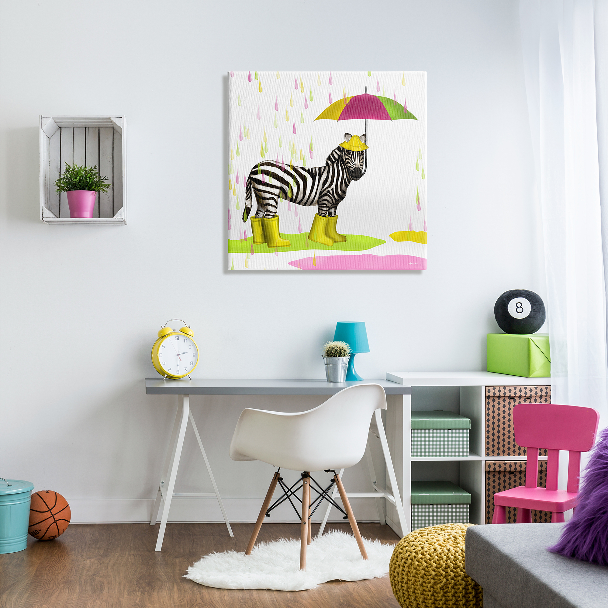 Stupell Indtries Rainy Day Zebra Umbrella Pink Green Paint Rain,30 x 30,Design by Hugo Edwins