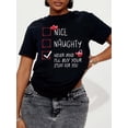 thumbnail image 1 of Camiseta informal de cuello redondo para mujer con estampado "Nice Naughty" - Camiseta de manga corta de punto de algodón para todas las estaciones, 1 of 7