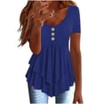 thumbnail image 3 of Itsame Summer Womens Casual T-Shirt for Women Plain Short Sleeved Shirt Tops Button Round Neck T Shirt Blue Size L, 3 of 7