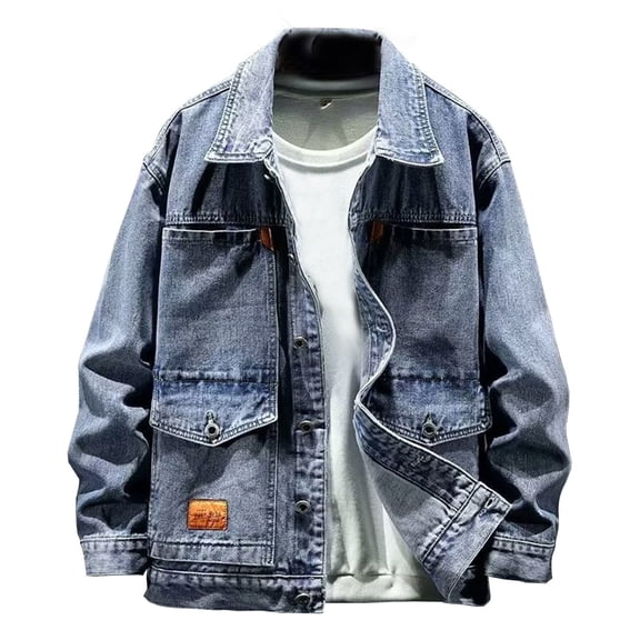 Mens Leather Jacket Loose Fit Wear Casual Large Size Reversible Collar Oversized Denim Jacket Women,Blue,2XL