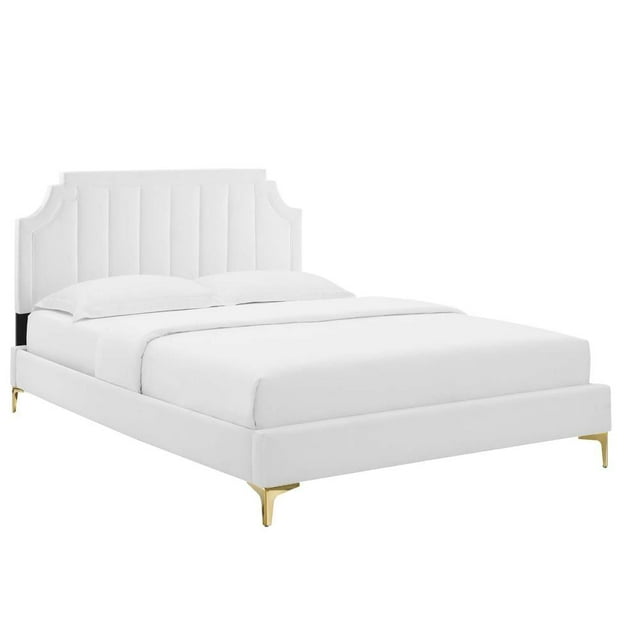 Modway Lit Plateforme Très Grand en Velours de Performance Sienna, Blanc