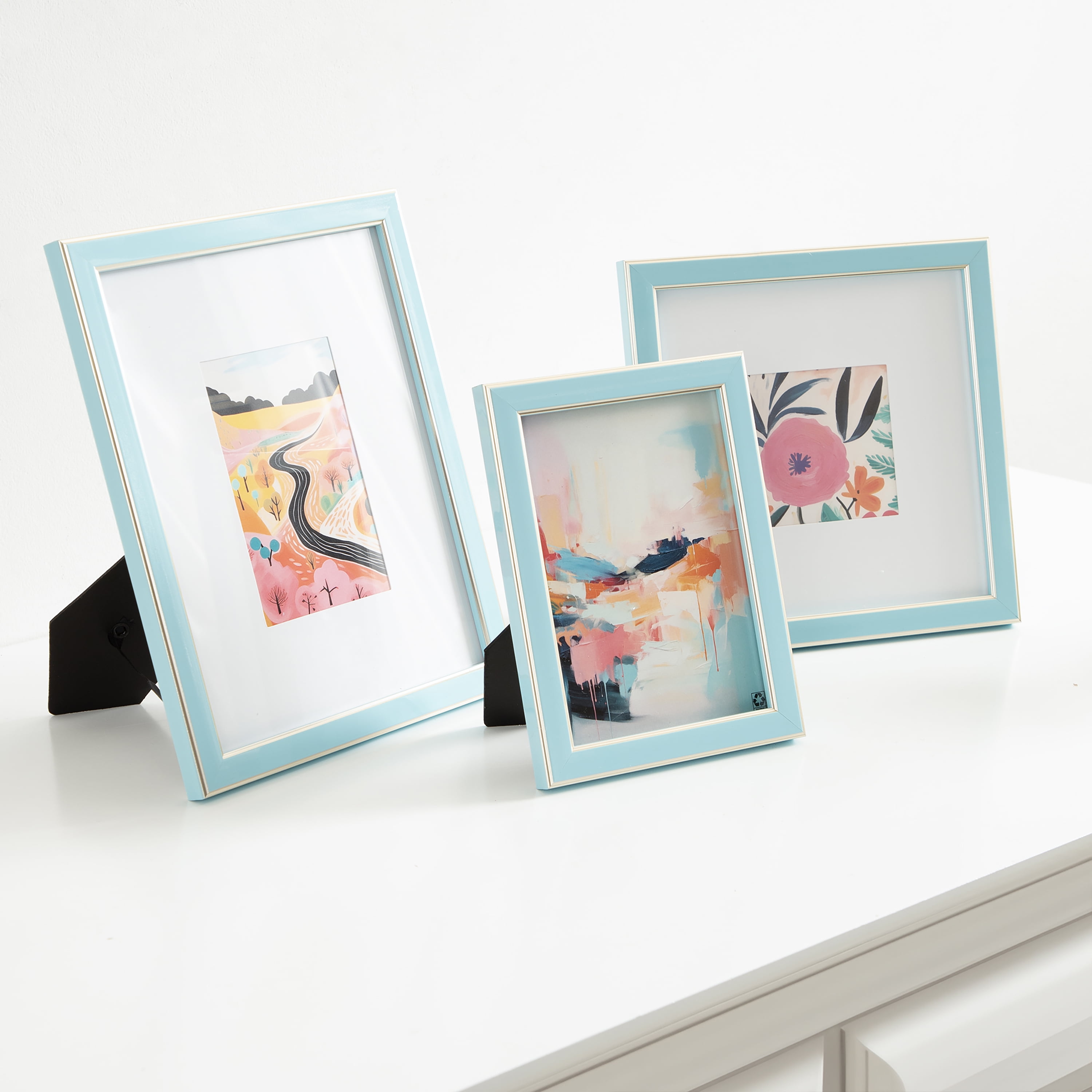 DesignOvation 8x10 Matted for 4x6 Blue/Champagne Decorative Tabletop Picture Frame