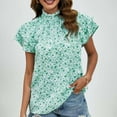 thumbnail image 3 of Lovskoo 2024 Womens Summer Tops Casual Ruffled Mock Neck Floral Print Shirts Smocked Ruffle Short Sleeve Babydoll Blouses Green XL, 3 of 7