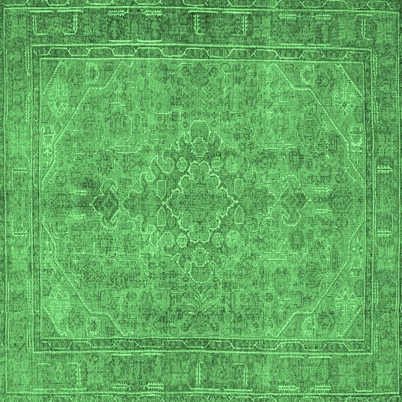 Ahgly Company Machine Washable Indoor Square Persian Emerald Green Traditional Area Rugs, 6' Square