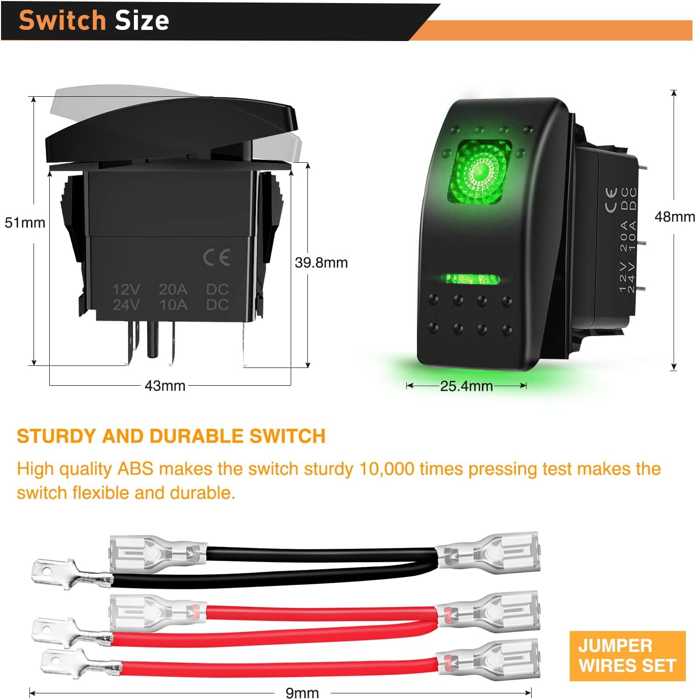 Waywe 6 Pack Rocker Switches with Night Glow Stickers 5 PIN SPST Rocker Switches with Green Backlit 12V 24V Toggle Switches for Cars Trucks RVs Boats Auto Motorcycles