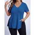 thumbnail image 5 of Womens Plus Size Tops Casual V Neck Short Sleeve Shirts Split Hem Blouses Summer Blue 4XL, 5 of 6