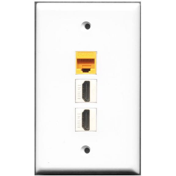 RiteAV - 2 Port HDMI 1 Cat5e Ethernet Yellow Wall Plate