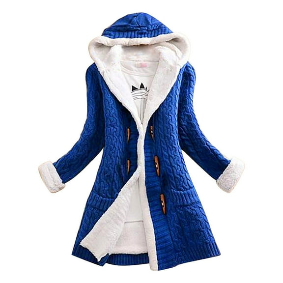 Cardigan Women Casual Knit Button Long Sleeve Thick Warm Hooded Outfits Clothes