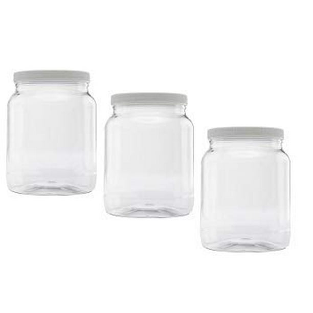 64 oz Clear Plastic Jars with lids Set of 3 with Leak proof Fresh seal