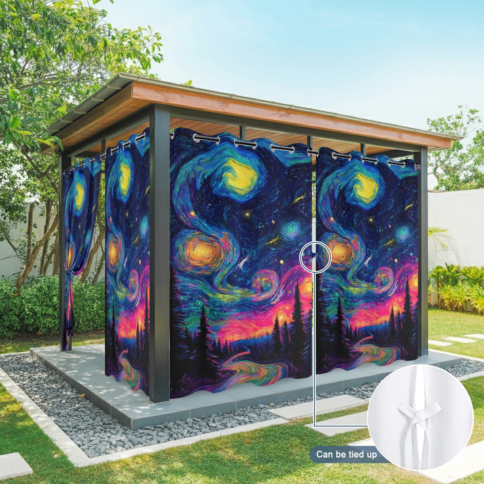 Abstract Starry Sky Outdoor Curtains for Patio, Path Forest Dreamy Impressionist Sunshade Privacy Drapes Grommet Waterproof Outside Curtains for Porch/Cabana/Balcony 54"x 108", 1 Panel