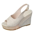 thumbnail image 6 of Pandaie Womens Espadrille Dressy Wedge Sandals Open Toe Platform Slingback Slip on Sandal Comfortable High Heels Pumps Shoes 3.91 Inch Beige 6.5, 6 of 7