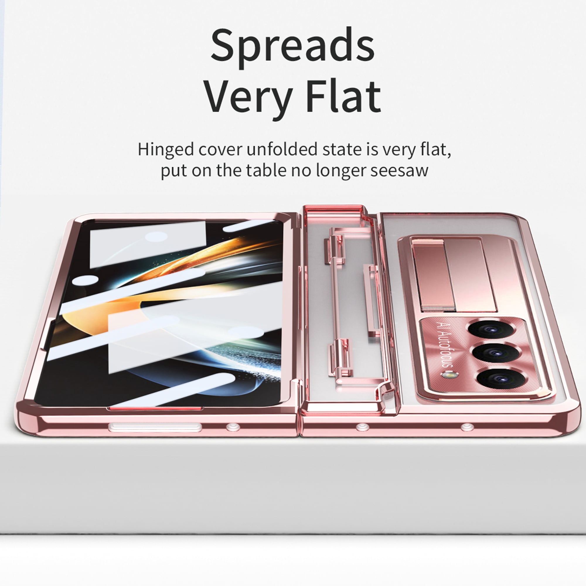 Dteck for Samsung Galaxy Z Fold 5 Case, Hinge Protection with Kickstand, Transparent Clear Back Cover with Built-in Screen Protector Shockproof Full Protective Phone Case for Z Fold5 2023,Rosegold