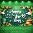 thumbnail image 6 of Green Theme St. Patrick's Day Banner Shamrock Pattern Happy St. Patrick's Display Rainbow Accent Pot of Gold Design Shamrock Backdrop for St. Patrick's Day Party Celebration Indoor Decoration, 6 of 9
