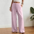 thumbnail image 2 of larppty Women's Cotton Linen Drawstring High Waisted Pants Casual Loose Fit Wide Leg Trousers（Pink， L）, 2 of 9