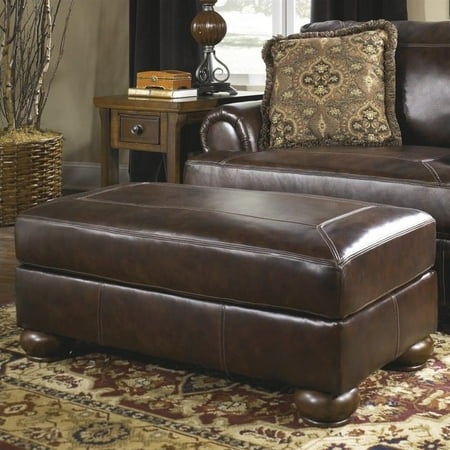 Ashley Furniture Axiom Leather Ottoman in Walnut