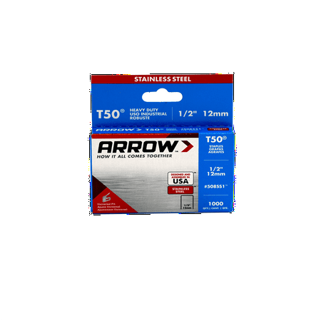 Arrow T50 Stainless Steel Staples 1/2 Inch, 1000 Count - Heavy Duty, Versatile for Upholstery and Home Improvement