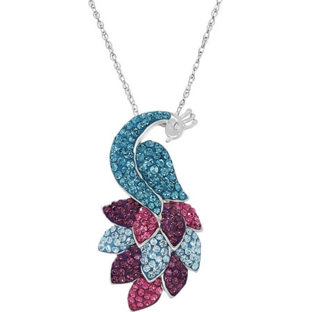 Swarovski Elephant Necklace - Luminesse Swarovski Elements Sterling Silver Peacock Pendant, 18