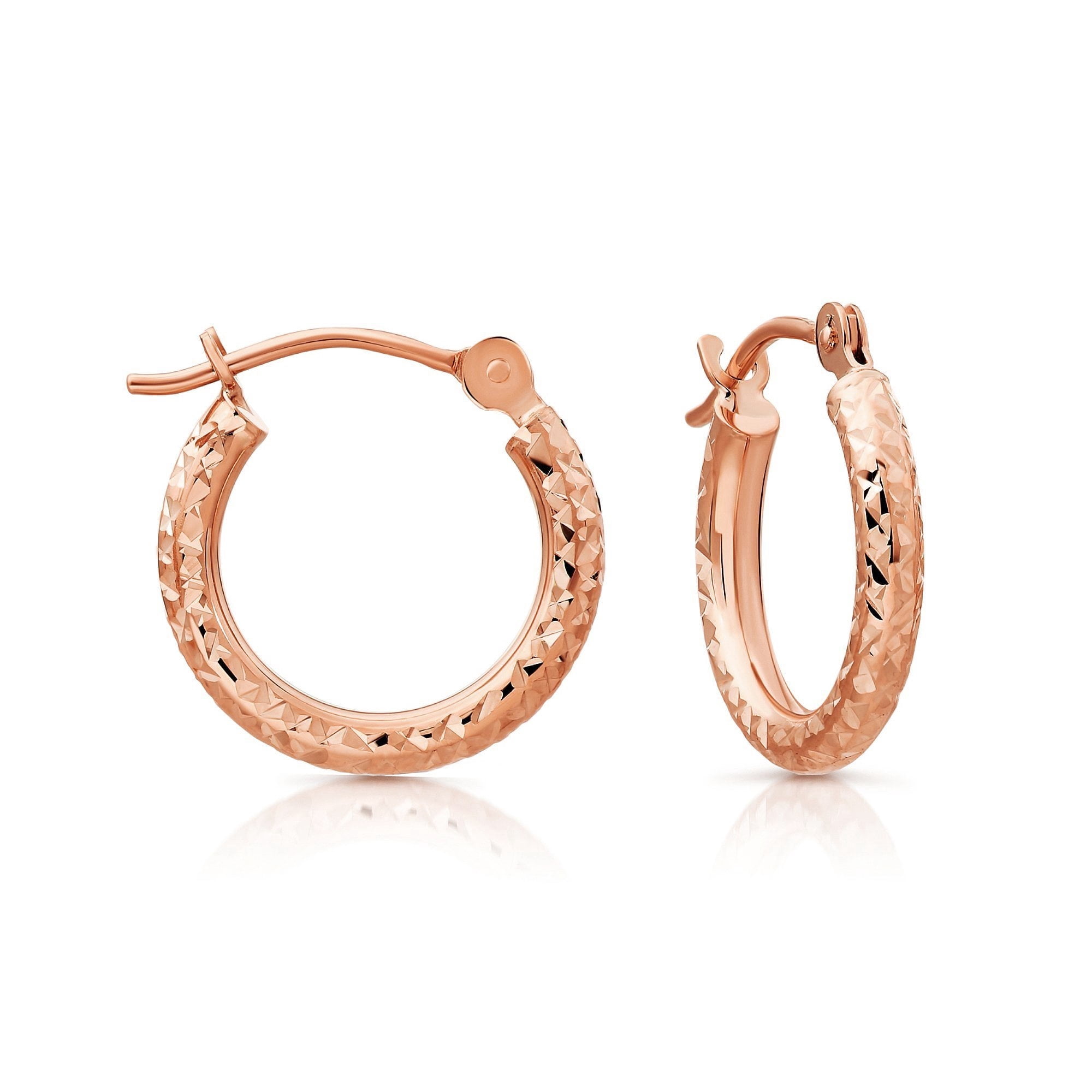Tilo Jewelry 14K Rose Gold Fancy Diamond-Cut Engraved Round Hoop Earrings (13mm) for Women & Unisex