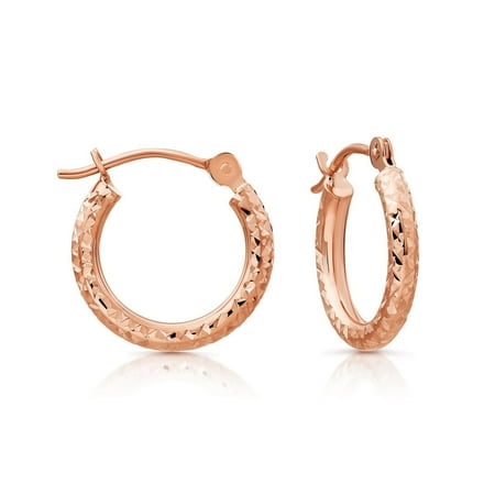 Tilo Jewelry 14K Rose Gold Fancy Diamond-Cut Engraved Round Hoop Earrings (13mm) for Women & Unisex