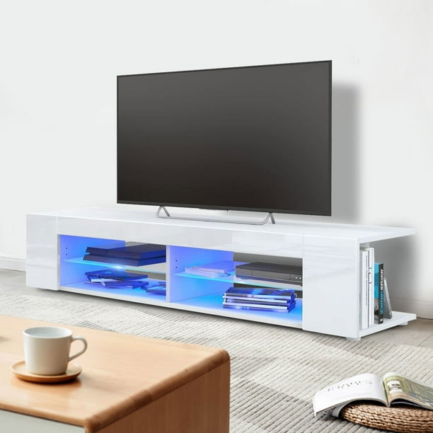 Fdit Tv Stand Cabinet 53 White Tv Cabinet High Gloss Front Tv Stand Table With Blue Led Light For Living Room Walmart Com Walmart Com