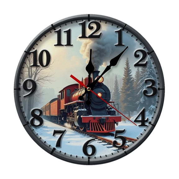 Train Wall Clock 10 Inch Silent Non Ticking Round Wooden Clock Decoration for Living Room Kitchen Bedroom Bathroom Office Classroom