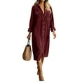 thumbnail image 5 of Women's Fall Corduroy Dress Vintage Button Up Midi Dress, Collared Long Sleeve Work Dresses, 5 of 6