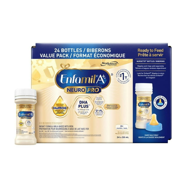 Enfamil A+ NeuroPro, Lait Maternisé, Préparation pour Nourrissons, 0-12 Mois, 24x59ml Biberons Nursette Prêts à Servir
