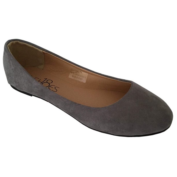Shoes8teen Shoes 18 Womens Classic Round Toe Ballerina Ballet Flat Shoes 8600 Grey Micro 75
