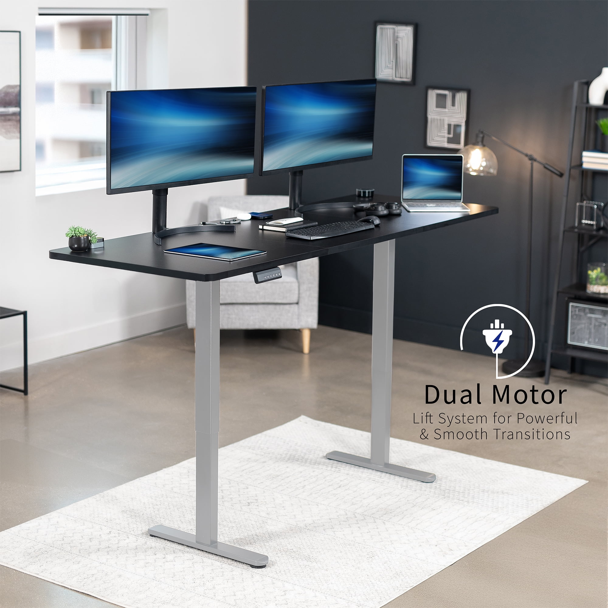 VIVO Electric Dual Motor 83” x 30” Standing Desk, Black Top, Gray Frame