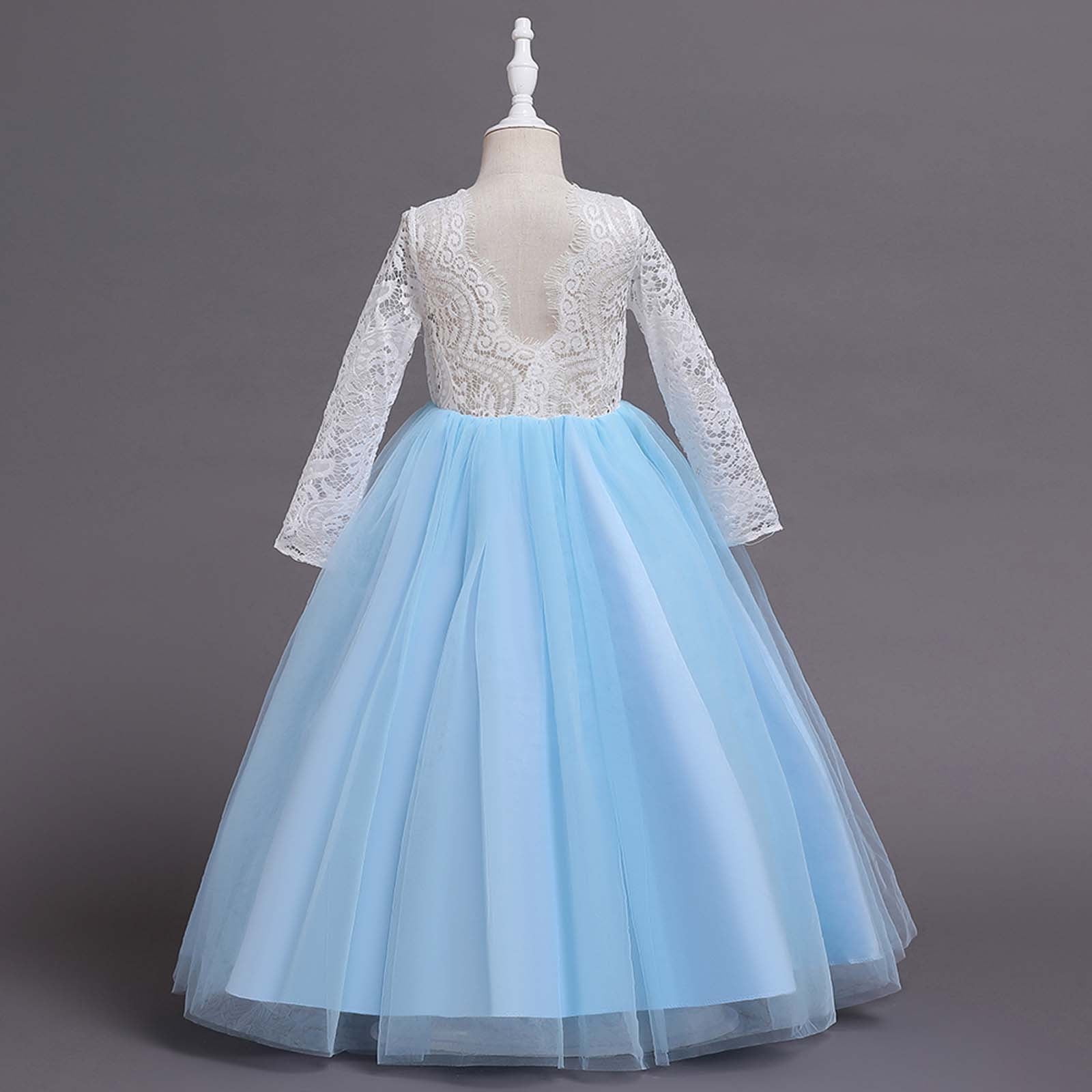 Xzngl Long Sleeve Party Dress Children Dress Girl Long Sleeve Girl Princess Dress Long Dress Baby Princess Dress Long Sleeve Dress Baby Girl Dress Blu
