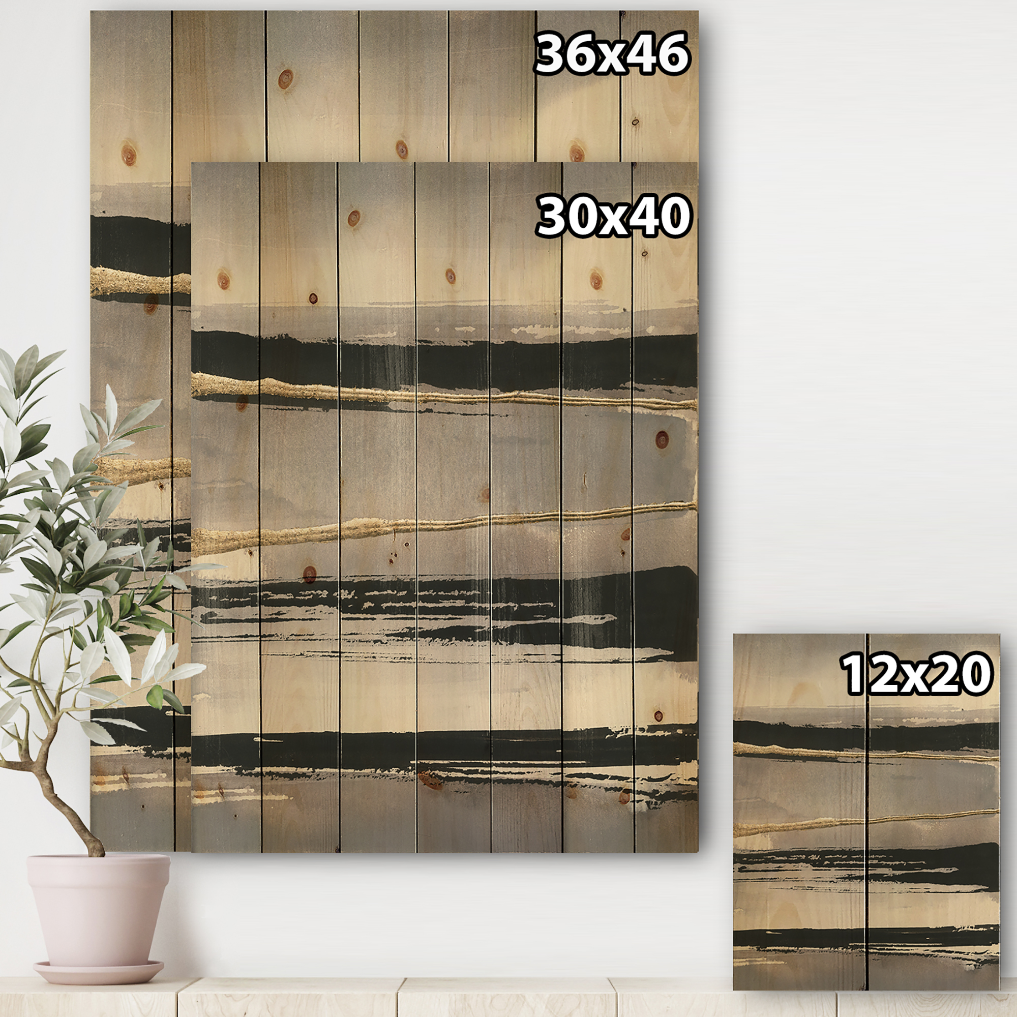 Designart 'Glamorous Morning Fog III' Modern Glam Print on Natural Pine Wood
