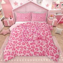Manfei Ribbon Monogrammed B Full Size Comforter Sets for Girl, Kawaii Princess Style Bedding Comforter Set, Black Pink Cheetah Print Reversible Bedding Sets, Luxury Bedroom Decor, 3pcs