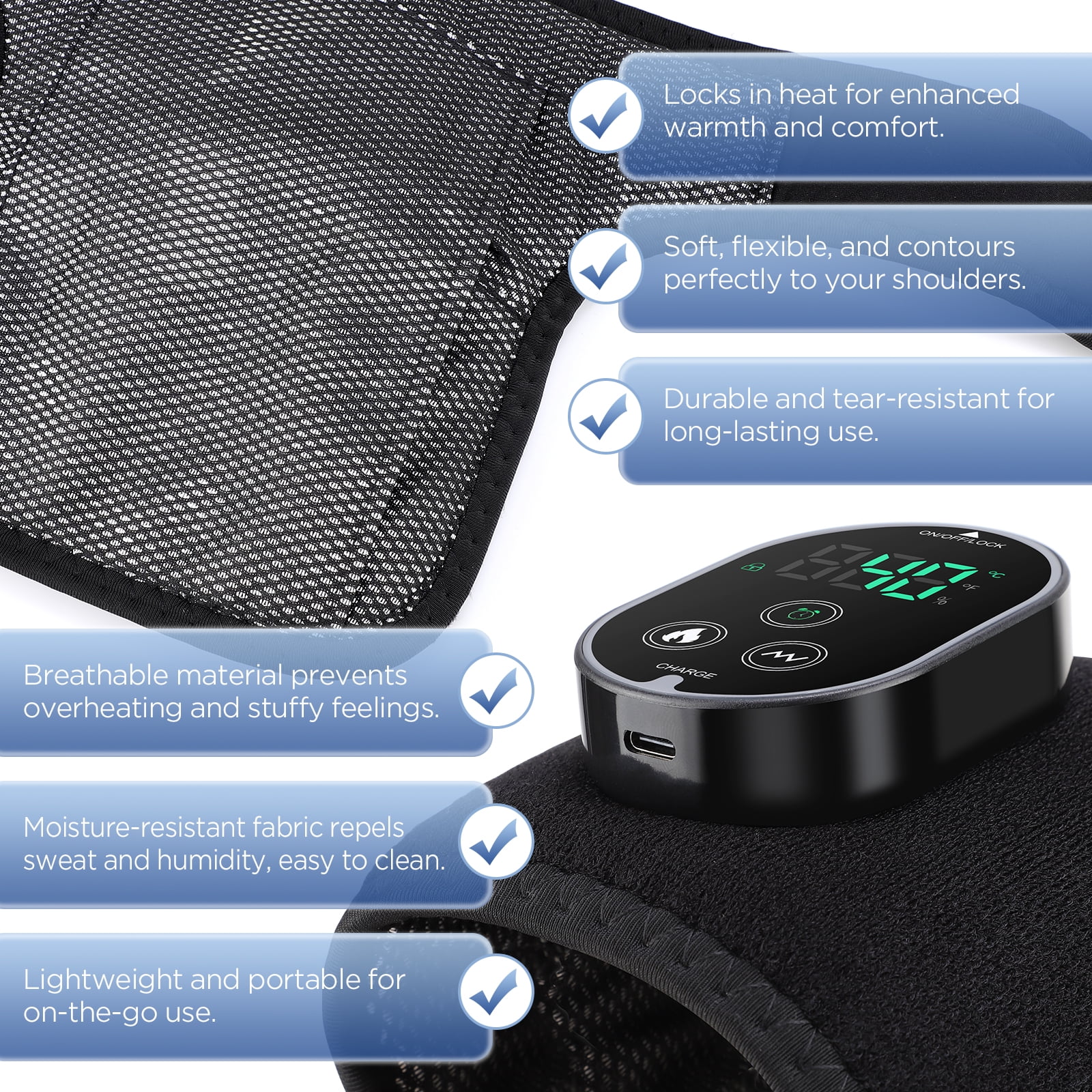 Flaremore 1PC Heated Knee Massager,Cordless Heated Knee Brace Wrap with Massager for Knee,Knee Shoulder Elbow 3-in-1 Heating Vibration Massager,6 Adjustable Heat and 3 Intensities, Black