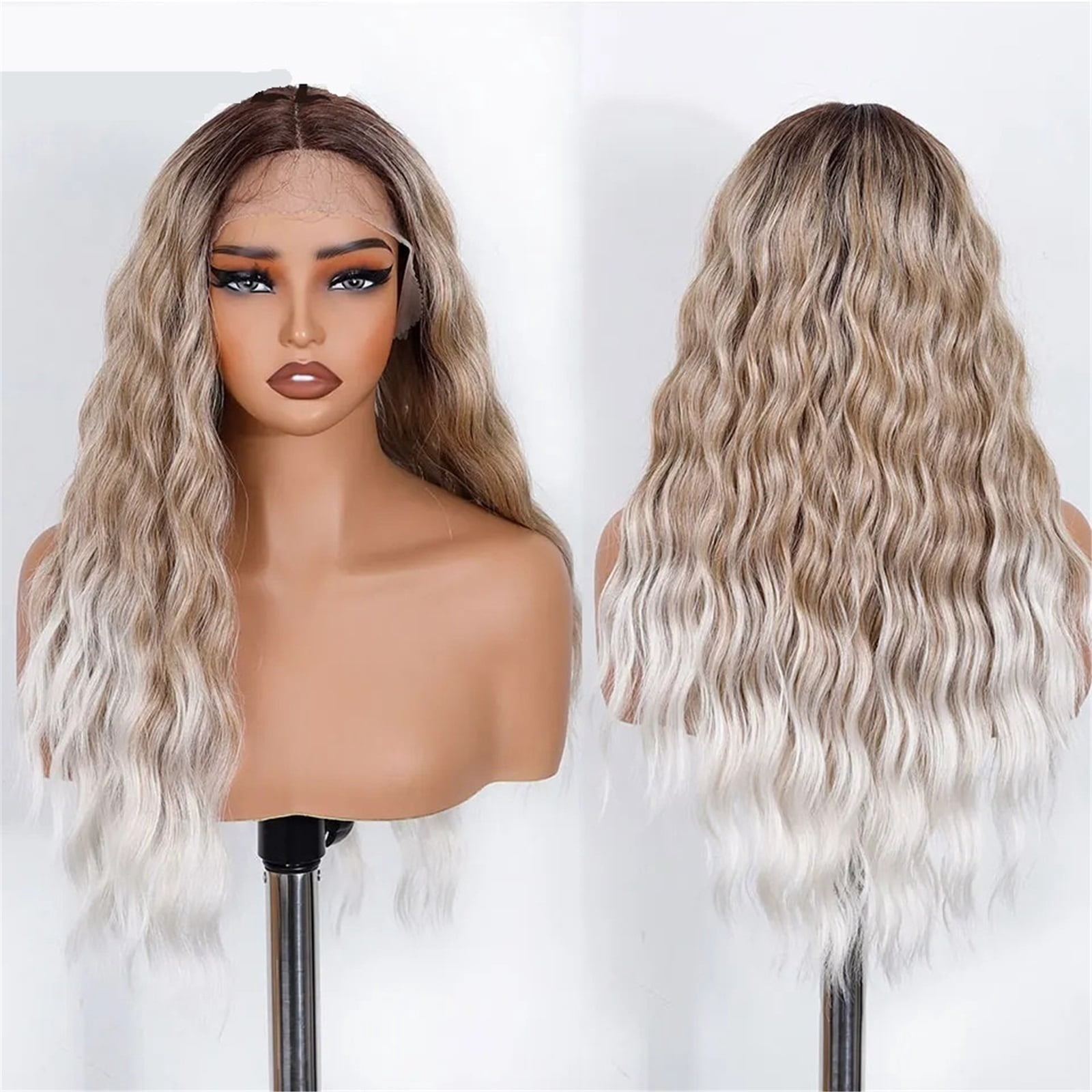 26Inch Long Lace Part Body Wavy Wigs for Women Cosplay Ombre Blonde Synthetic Wig