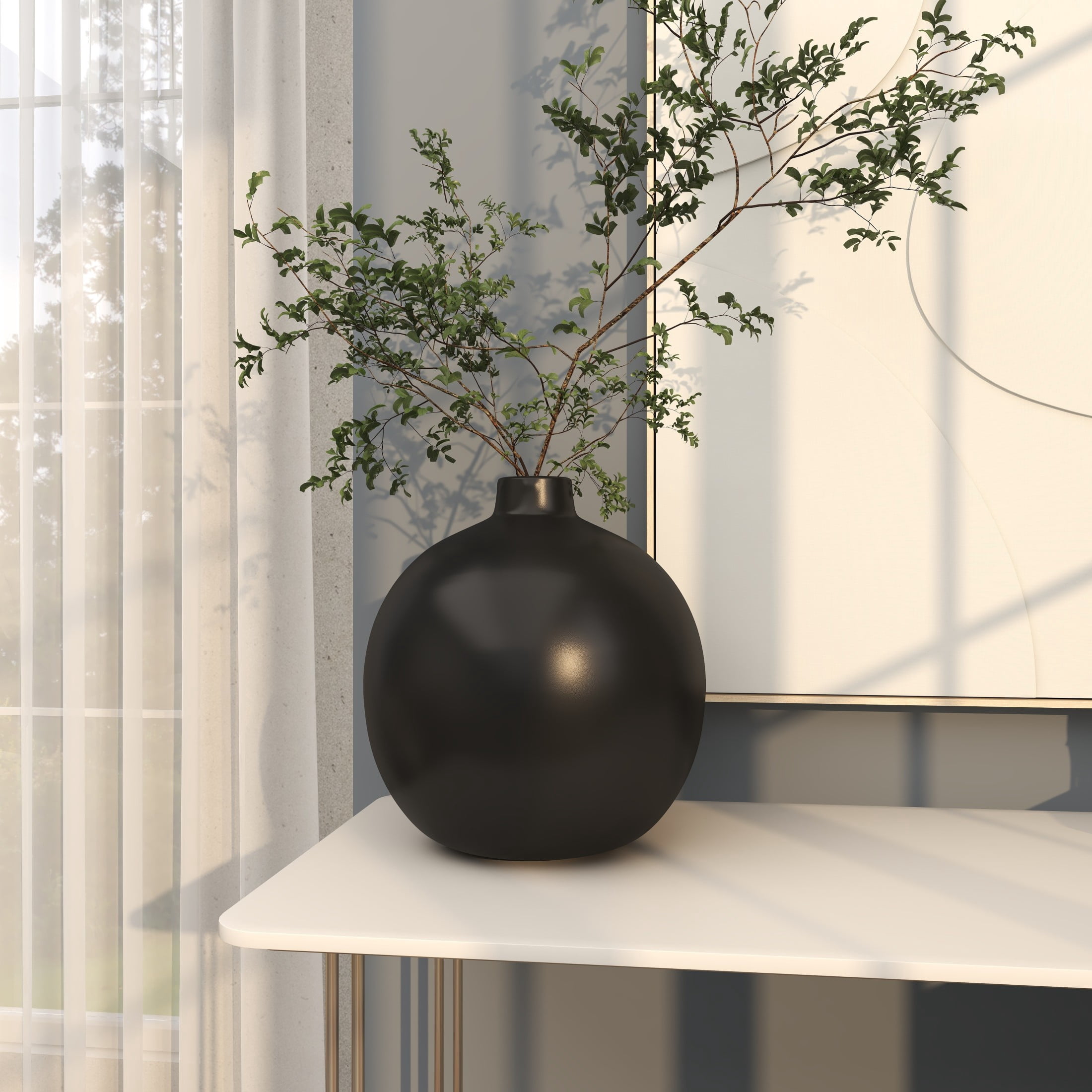 DecMode 17" Matte Black Ceramic Vase