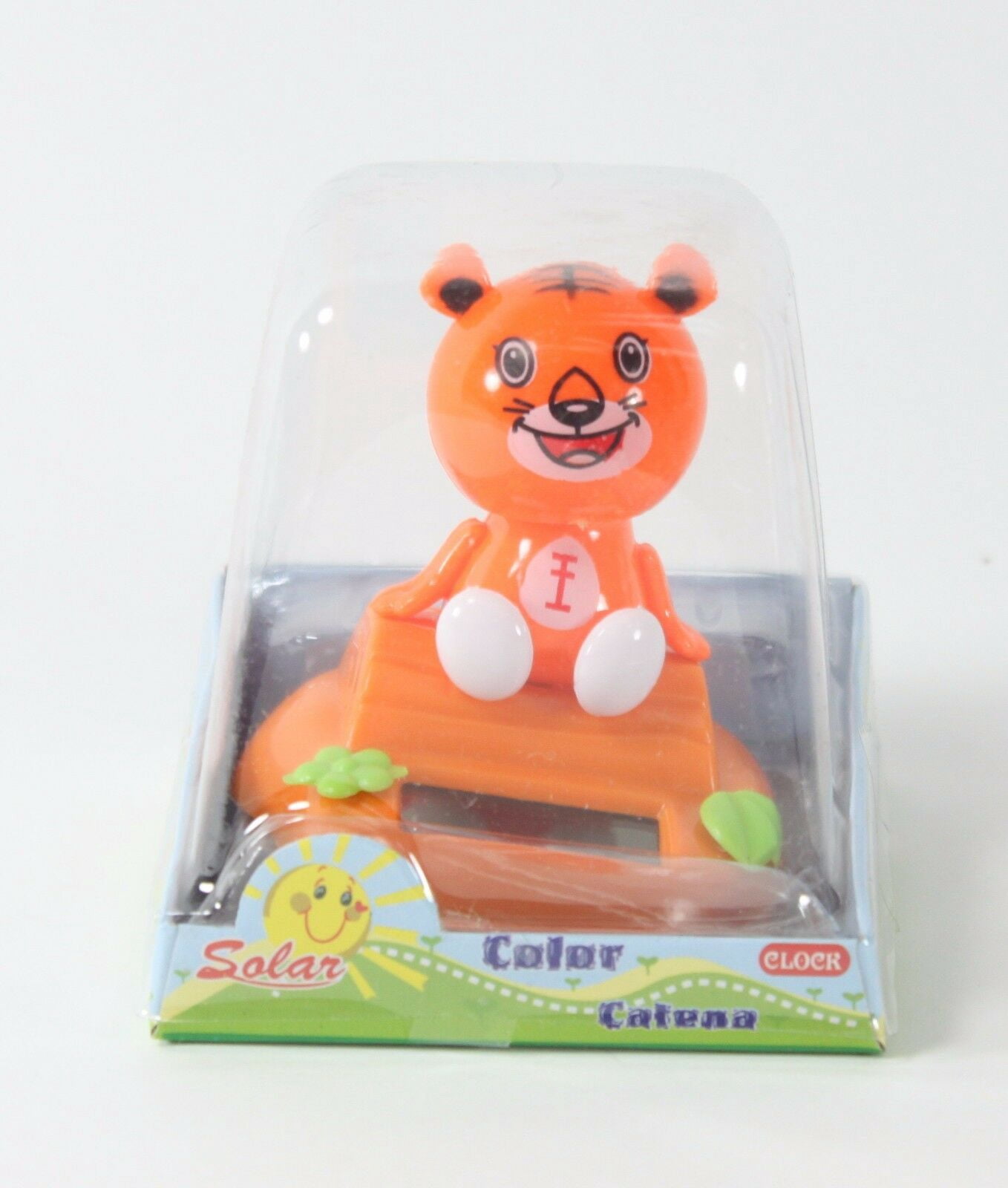 Orange Tiger Sitting on Log Chinese Zodiac Dashboard Home Decor Gift Solar Toy B11205