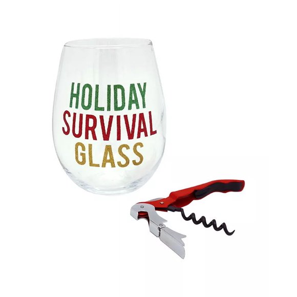 TMD Holdings TMD Holiday Survival Glass Oversized Wine Glass with Opener