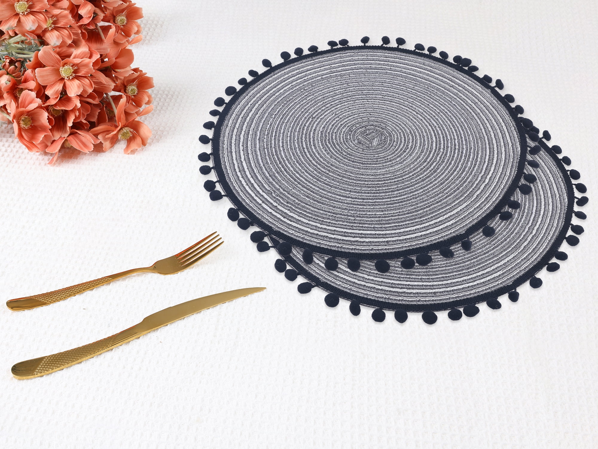 Unique Bargains Placemats Set of 6 Polyester Placemats for Dining Table Black Gray 15x15in